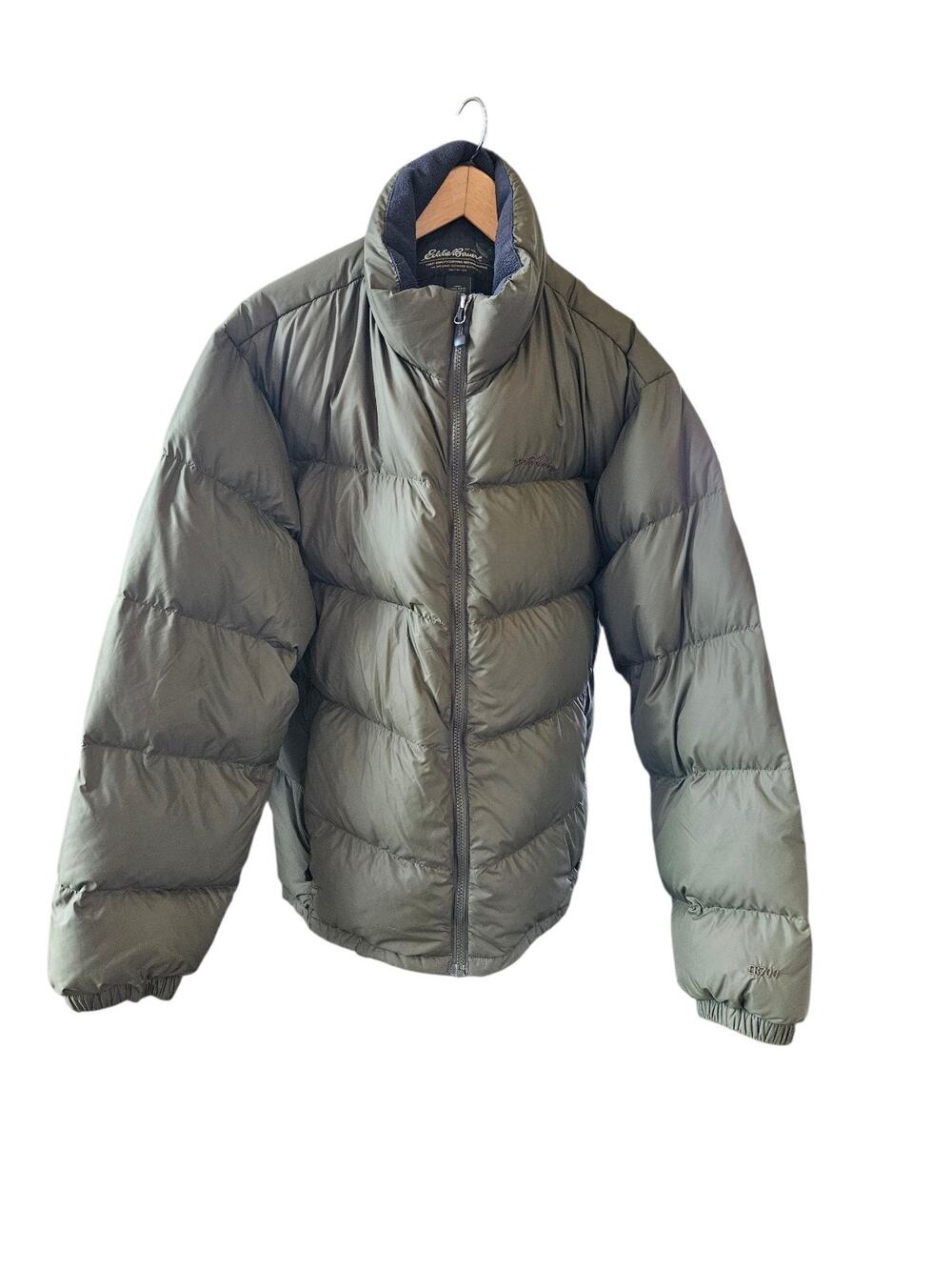 Eddie Bauer Down Puffer Jacket Mens M Green Premium Goose Down Quilted Coat